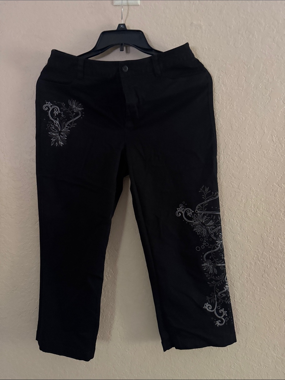 Rafaella Black Men’s Chinos with Silver Floral Embroidery